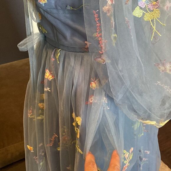 Women’s Blue Prom Party Dress Embroidered Flowers Butterflies Corset Back Size 4 - Picture 8 of 14